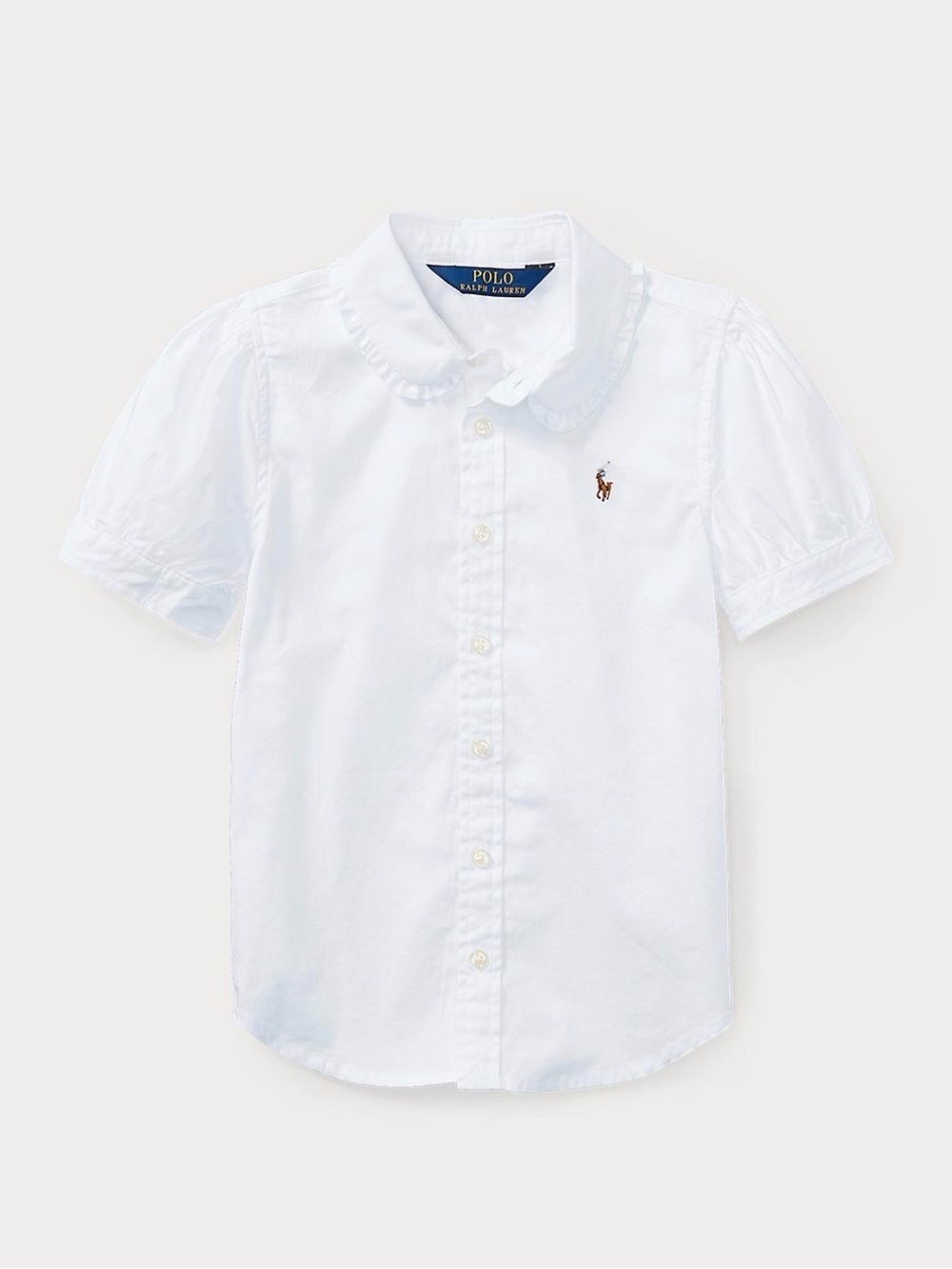 NWOT Ralph Lauren Oxford Shirt White Pony Logo Scalloped Ruffle Collar